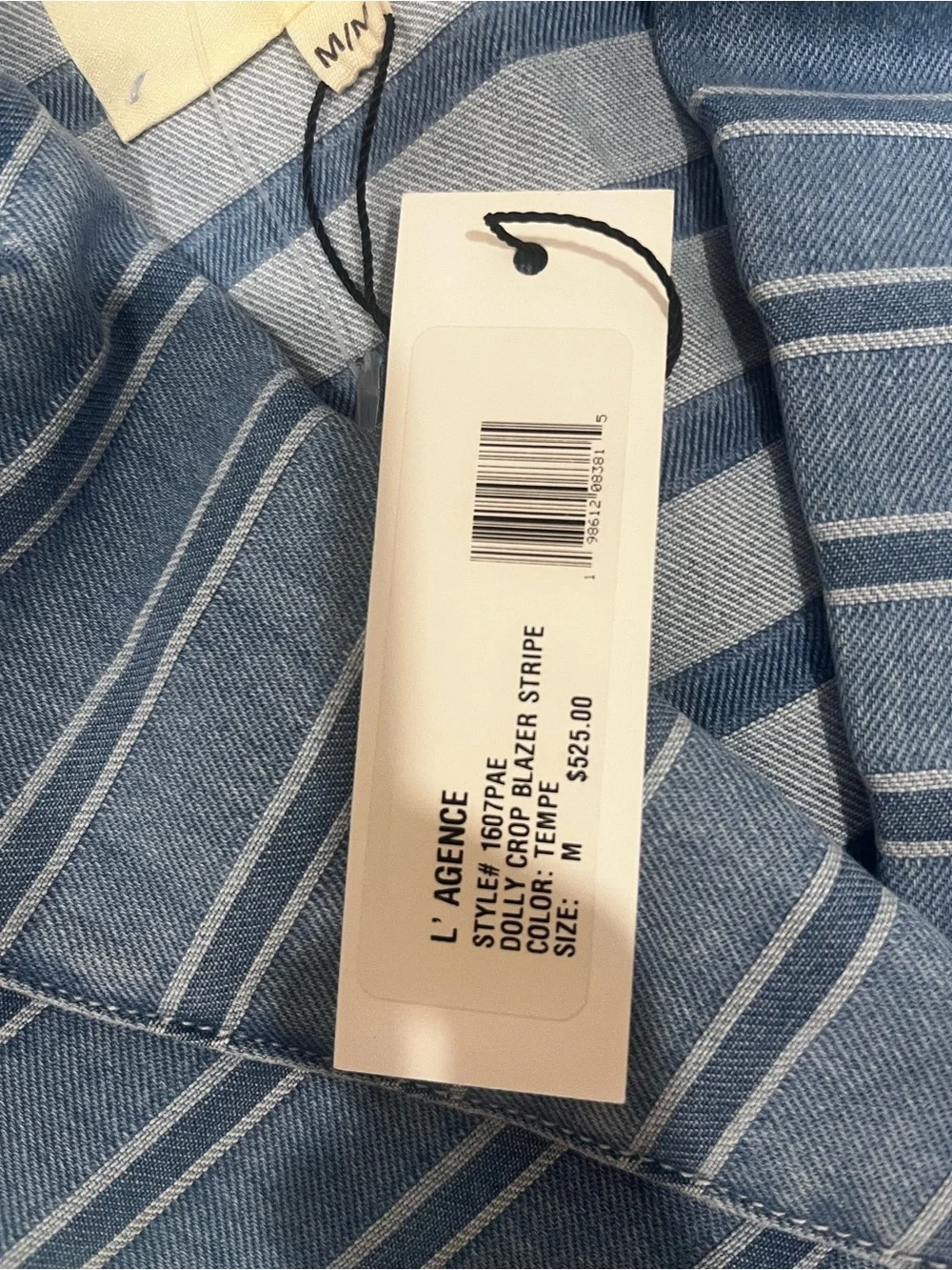 New L'AGENCE Blue Striped Cropped Double-Breasted Jacket Blazer